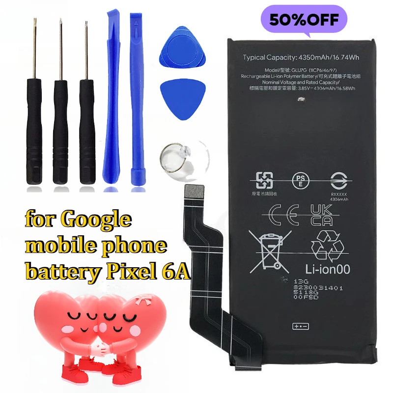 

4350 мАч для аккумулятора мобильного телефона Google Pixel 6A GLU7G с прочной платой большой емкости и быстрой зарядкой