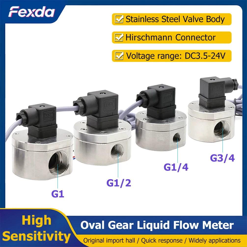 Stainless Steel Oval Gear Flow Meter High Precision Liquid Flow Sensor for Diesel Engine Oil Pulse Output G1/4 G3/8 G1/2 G3/4 G1