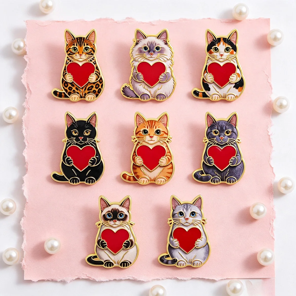 8 Stück Rote Herz-Katzen-Emaille-Pins, Cartoon-Broschen für Mäntel, Tier-Broschen, Kragen- und Reversnadeln, Metall-Abzeichen, Schmuck, Geschenke für Tierliebhaber – Detail 4