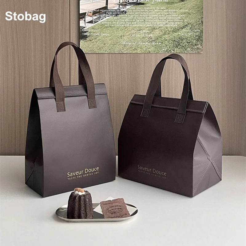 

StoBag 10 шт. коричневая нетканая изоляционная сумка-тоут из ткани для хлеба, еды, напитков, сохраняющая тепло, доставка, многоразовая портативная сумка