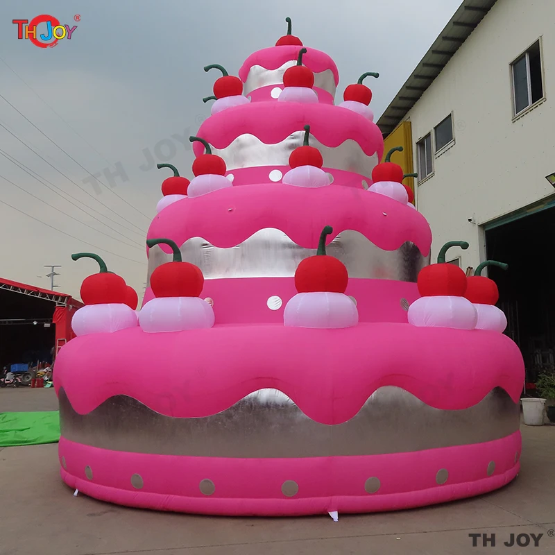 6m High Giant pink Inflatable cherry Cake Inflatable Birthday party Cake Model for Dessert Store Advertising Promotions