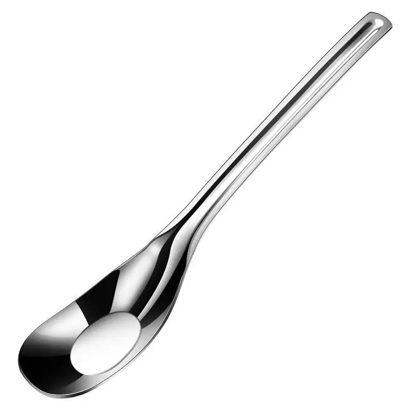 Stainless Steel Baby Food Spoon Soup Spoon Cutlery Household Spoon Long Handle Flat-Bottom Spoon