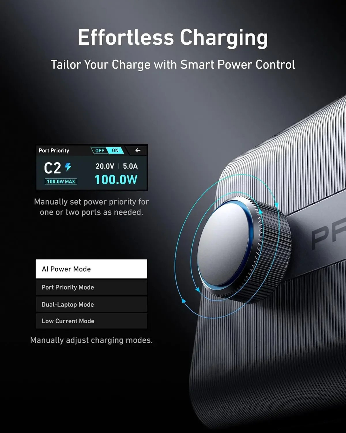 Anker Prime Charger 250W GaN USB C Stacja szybkiego ładowania 2,26" Wyświetlacz LCD dla iPhone MacBook Pro iPad Smart Control Dial