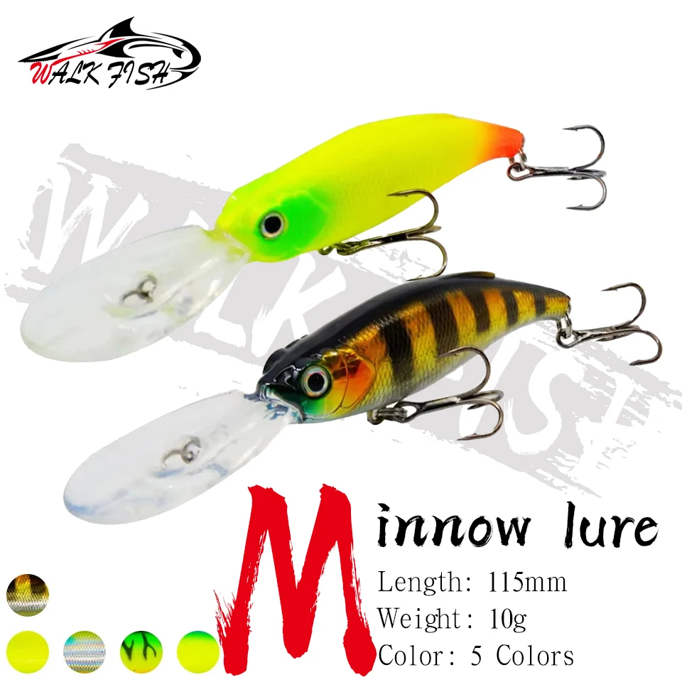 WALK FISH 1 Stück 115 mm 10 g Angelköder Minnow 3D Fisheyes Harter Köder Wobbler Tauchtiefe 2-4 m 2 Haken Künstlicher Köder Süßwasser