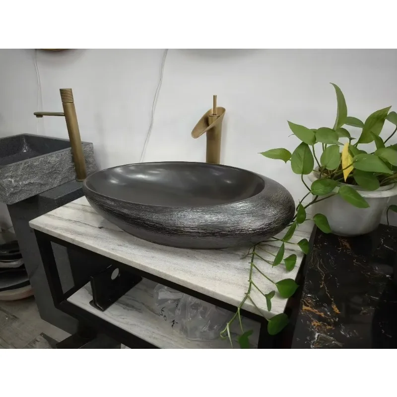 Bathroom Countertop Art Toilet Egg Shaped Ceramic Black Washbasin 4