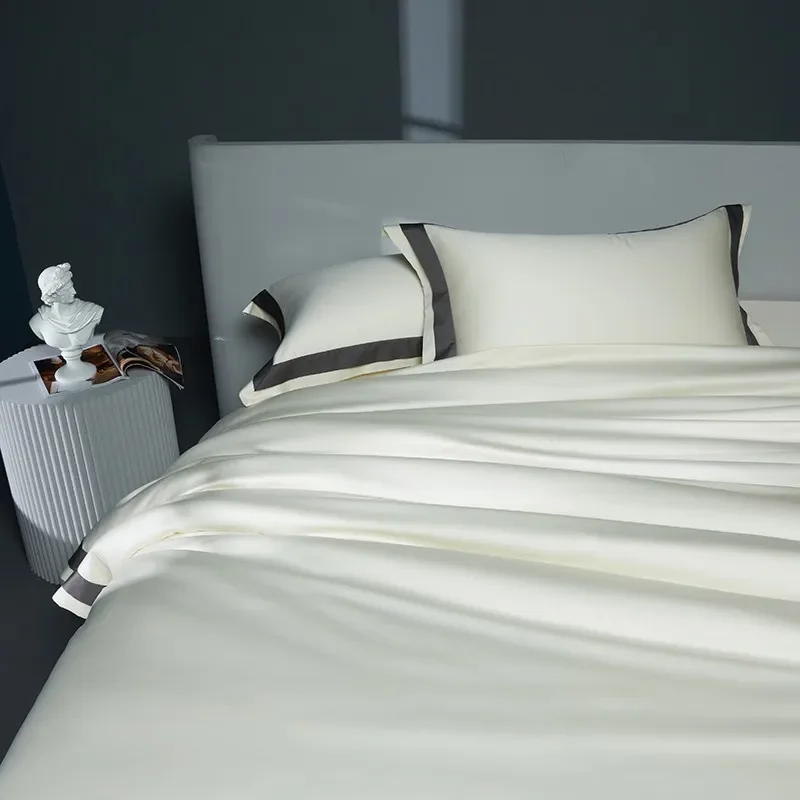 Premium 1400TC Egyptian Cotton Smooth Soft Bedding Set Chic White Grey Patchwork Duvet Cover Flat/Fitted Bed Sheet Pillowcases