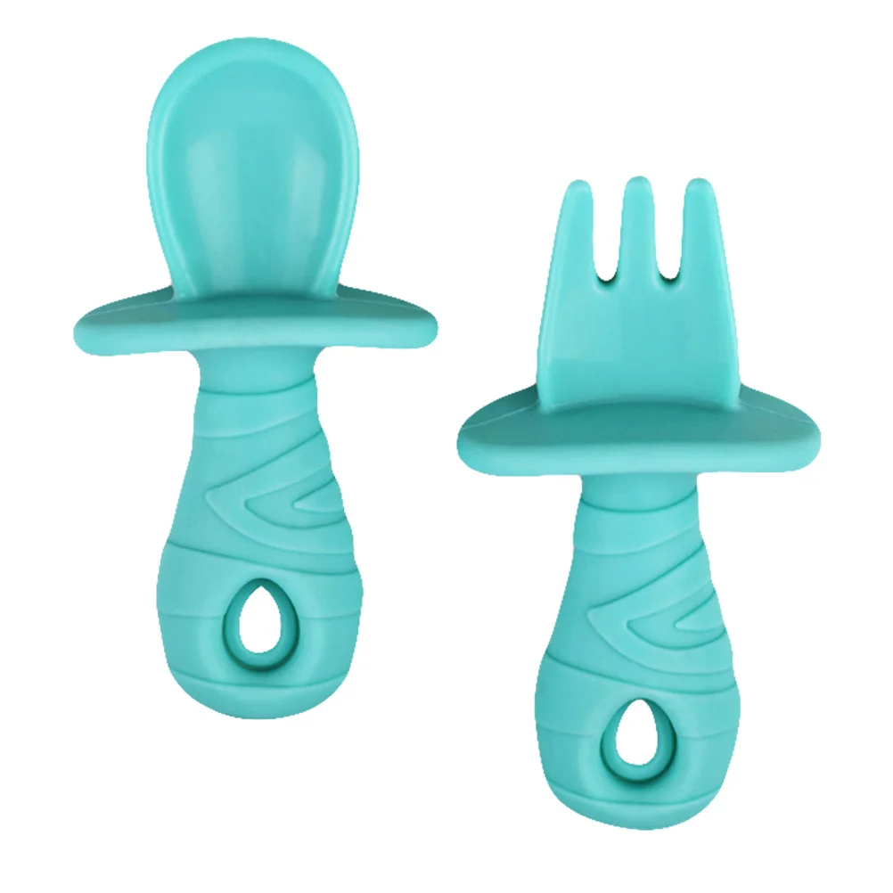 مجموعة ملعقة وشوكة للأطفال من السيليكون أدوات مائدة للرضع للاستخدام المنزلي أدوات مريحة لتنسيق عين اليد للأطفال