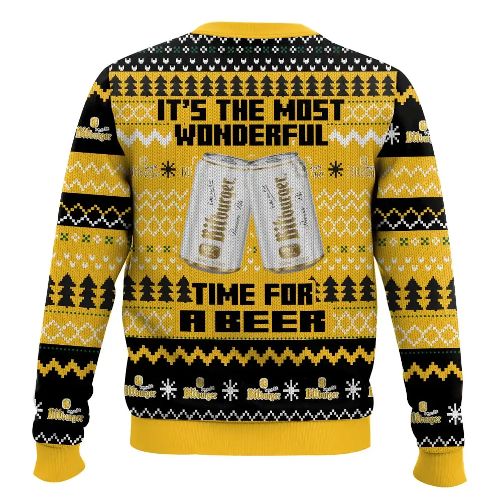 Beer Enthusiasts 3D Beer Printed Men's Yellow Black Christmas Ugly Sweater Festival Atmosphere Party Christmas Gifts Loose