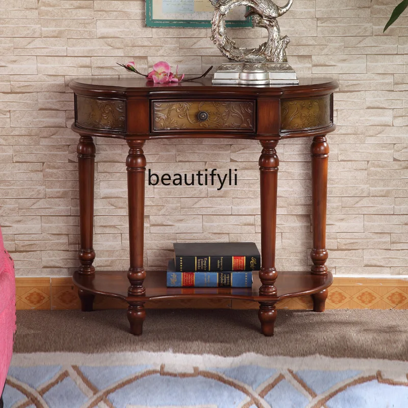 

European Style Entryway Table Against Wall Solid Wood Entryway Sofa Side Table Bedroom Entrance Table Non-obstructive