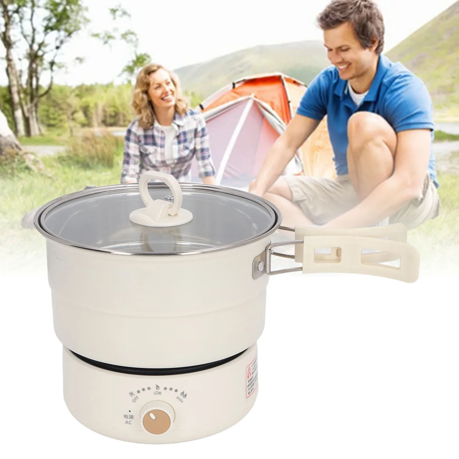 Fogão elétrico portátil 500W 1.6L com alça dobrável Panela quente para acampamento dormitório destacável multifuncional fogão Ramen