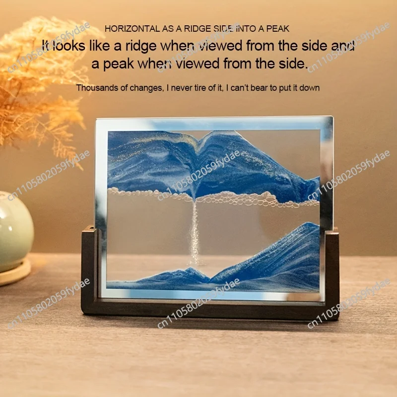 Tempered Glass Craft Ornament] 2D Flat Room Decor 3D Quicksand Hourglass  Creative Quick Sand Painting Ornament