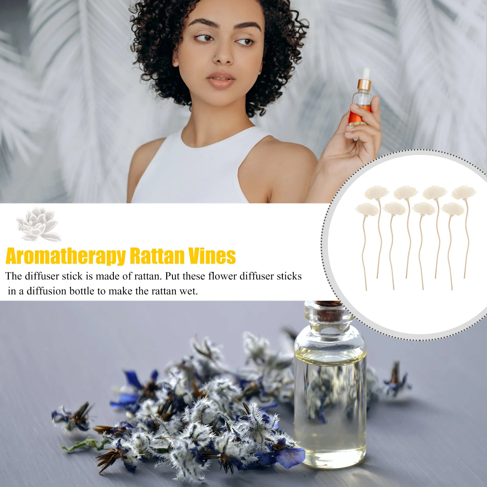 8Pcs Flower Shape Wooden Diffuser Sticks for Essential Oil Aromatherapy Home Decor Living Room Bedroom Kitchen Natural Fragrance