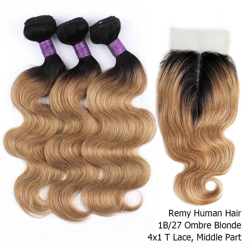 3 Bundels met Sluiting Transparant Kant 200 g/set Body Wave Zwart Bruin Blond Ombre Remy Menselijk Haar Weave Extension MogulHair