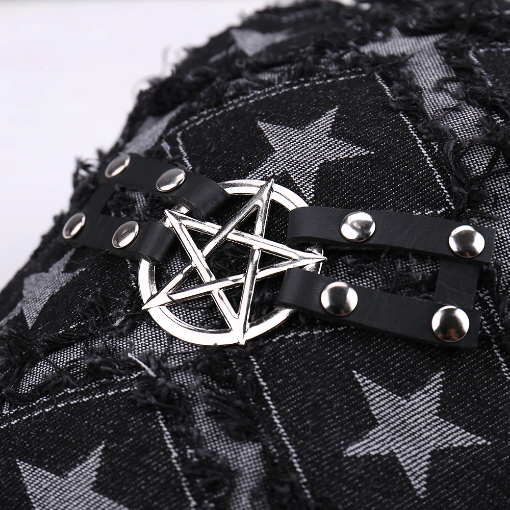 Modieuze denim pet met sterrenborduurwerk, ademend, comfortabel, veelzijdig, reisfotografie, emmerhoed voor buitenkleding
