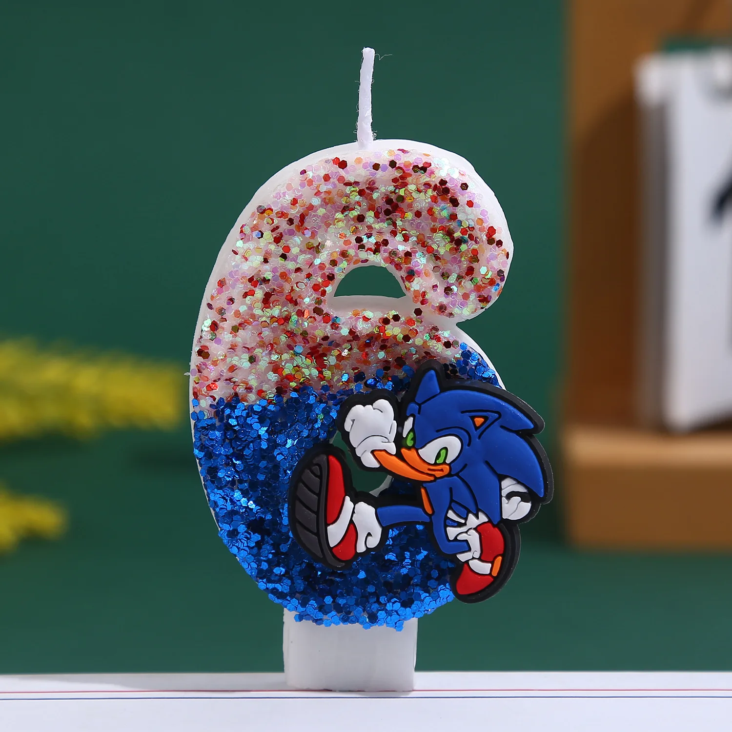 Vela de Sonices azules con número de 0 a 9, personaje de cumpleaños para niños, pastel de fiesta enchufable, decoraciones para pastel de cumpleaños, suministros de regalo para Baby Shower, juguete