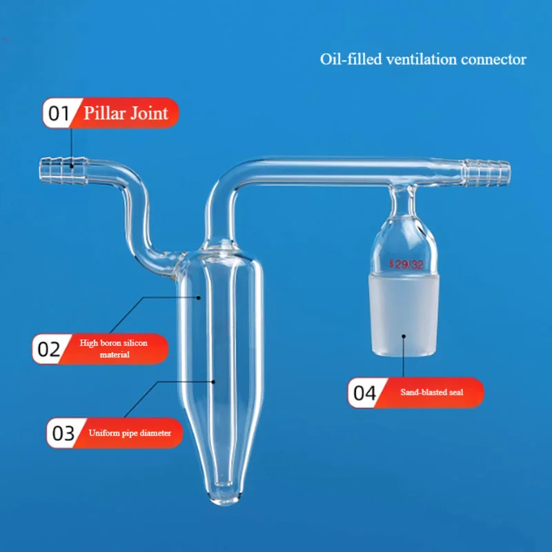 Oil bubble vent joint F-type liquid sealing pipe with micro bubbler connecting hose high borosilicate glass