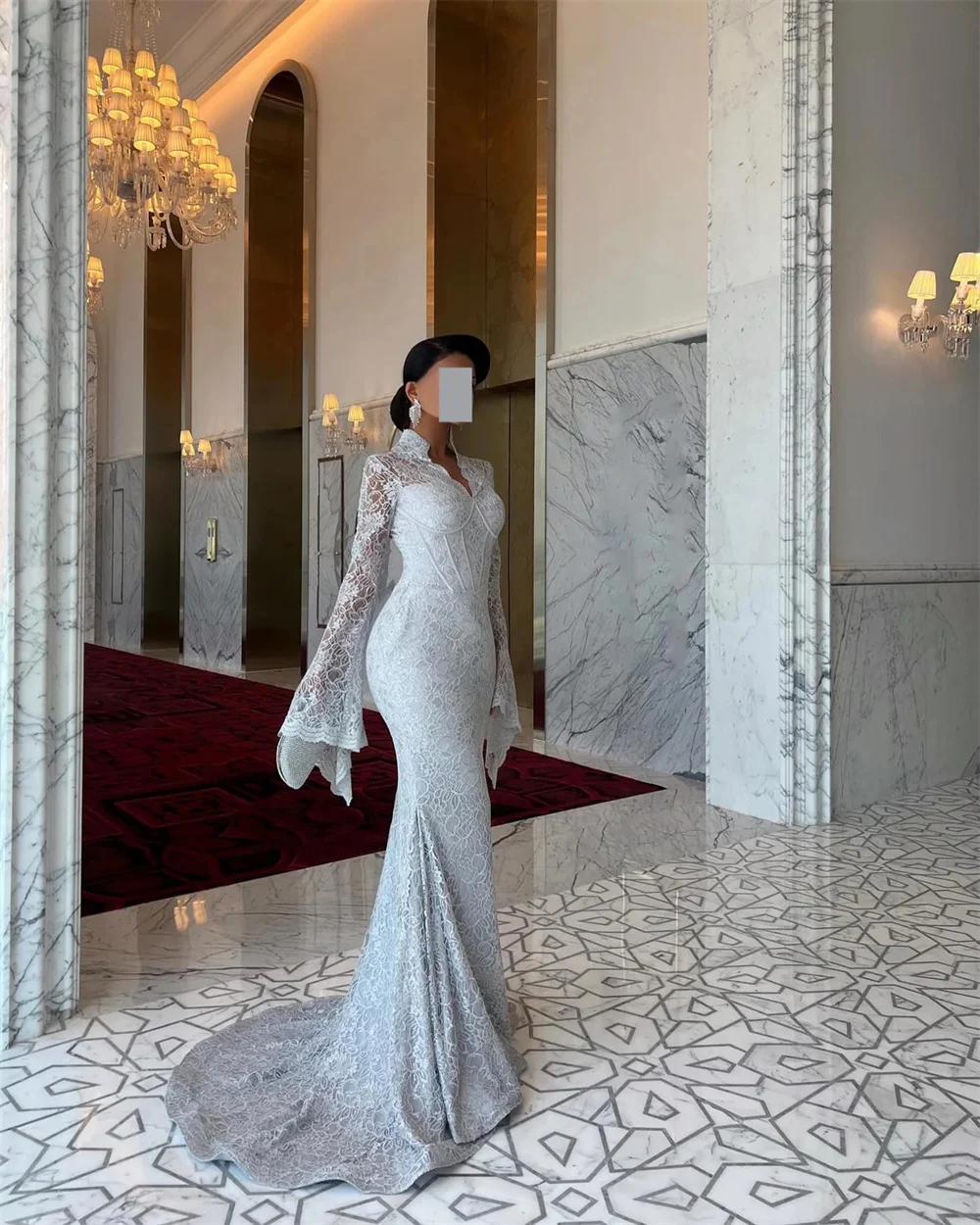 Mila Kant Zeemeermin Galajurken Lange Bell Mouw V-hals Aangepaste Avond Vrouw Jurken Elegante Vloerlengte vestidos de gala