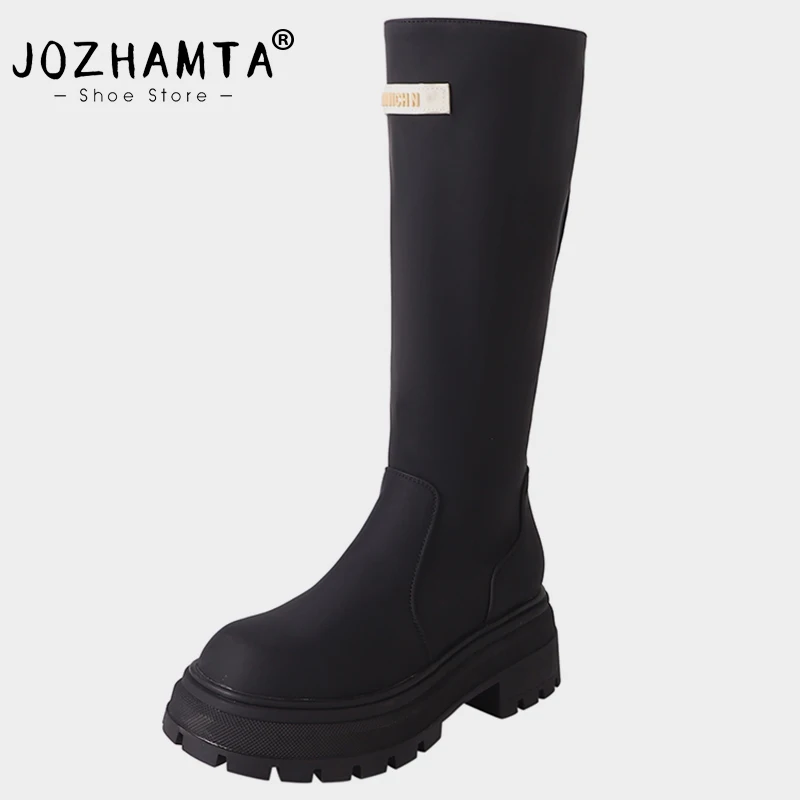 JOZHAMTA Size 34-42 Women Knee High Boots Thick Heels Platform Shoes Fall Winter 2025 Pull On Long Boots Daily Dress Tall Boots