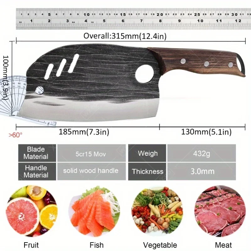 1PC Multipurpose Three-hole Chinese Chef Knife, Sharp Meat Vegetables Chopping Kitchen Knife,Cooking Household Chef’s Knives