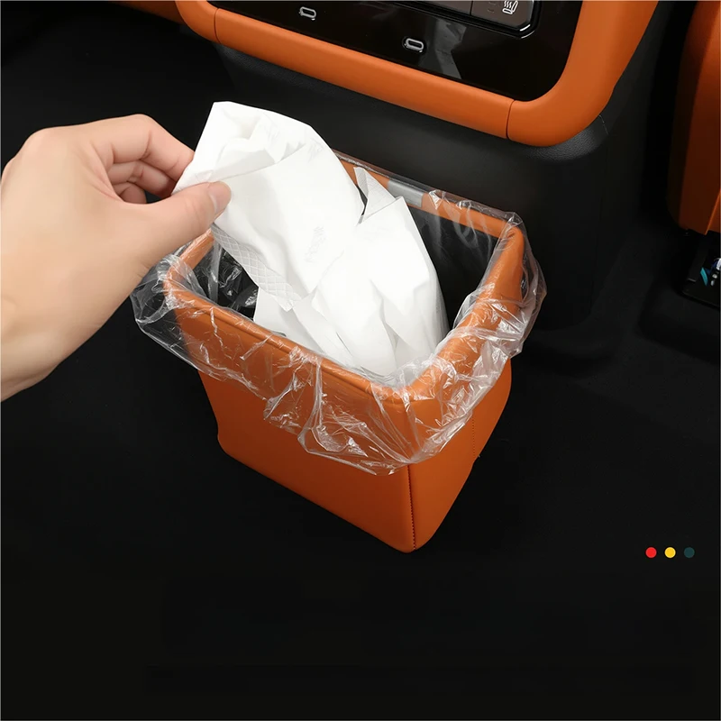 For JETOUR G700 2025+ Foldable Trash Can Storage Box Leather Trash Can Second Row Trash Bag Interior Upgrade Car Accessories view 3