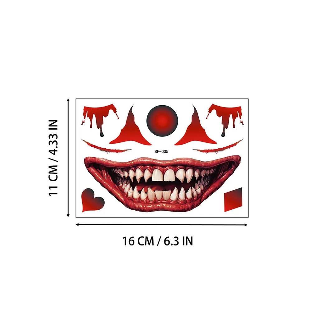 Halloween Temporary Tattoo Stickers Waterproof Horror Mouth Monster Scar Face Body Art Makeup Cosplay Party Prop Decals