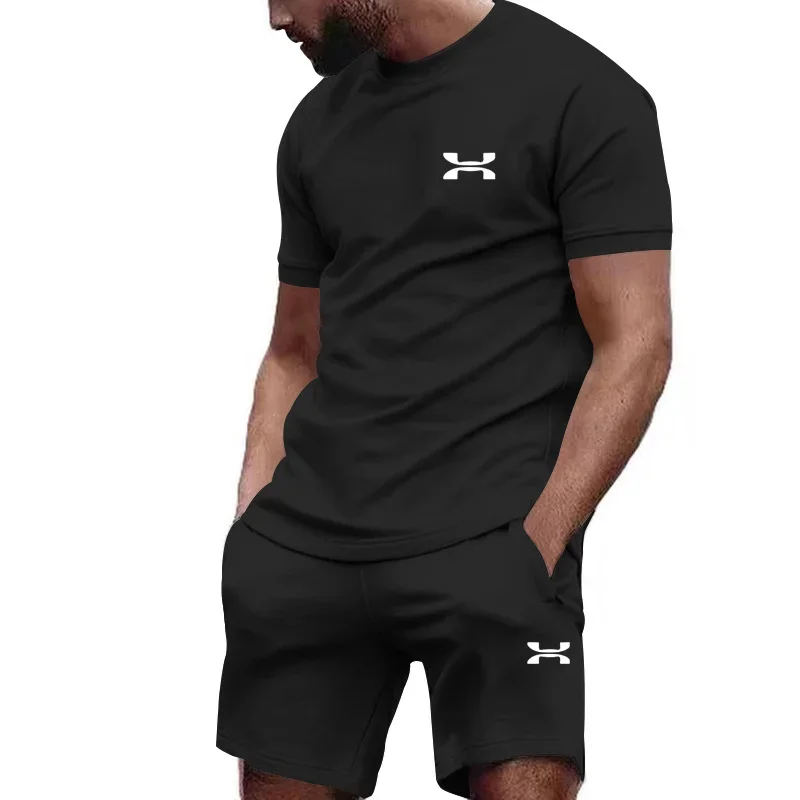 Men's two-piece sportswear, short sleeved T-shirt and pants set, running and fitness sportswear, summer, 2024