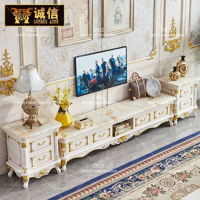 European TV cabinet marble solid wood living room home combination cabinet economical small apartment simple coffee table