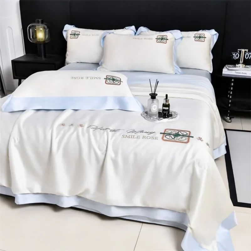 Xia Liang quilt embroidered washed ice silk summer quilt 4-piece set 1.5m meters air conditioner quilt three-piece set washable