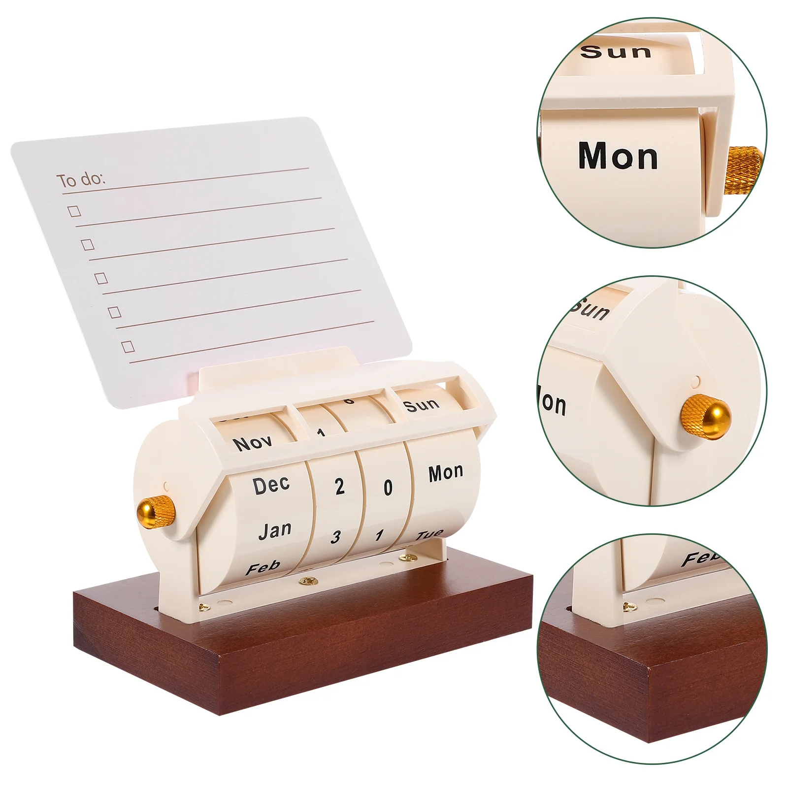 

1 set 1 Set Wooden Rotating Perpetual Calendar Desktop Decor For Home Office School Use Standing Table Calendar