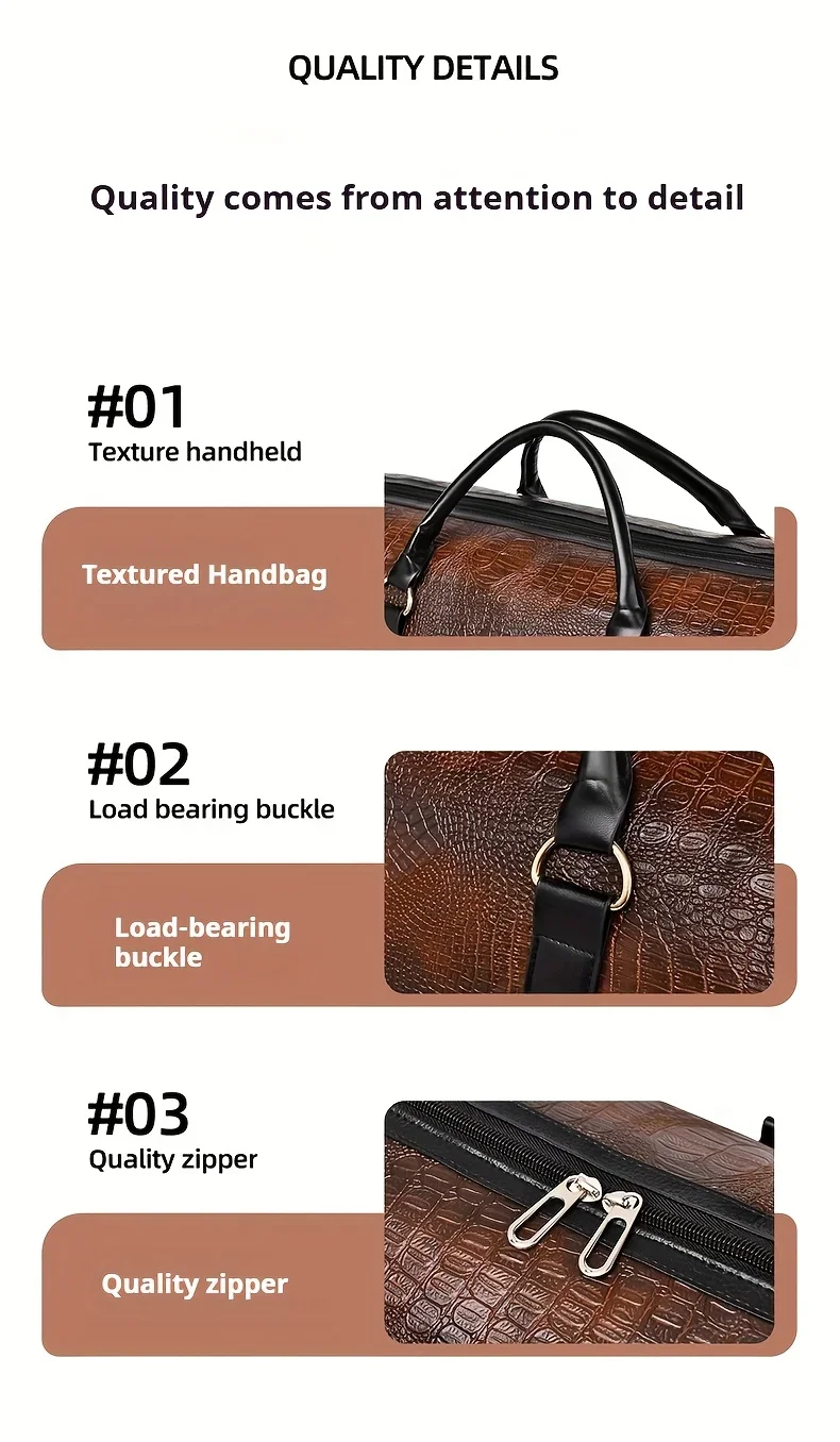 Retro-Reisetasche mit Krokodilstruktur und großem Fassungsvermögen – langlebiges Unisex-Urlaubsgepäck, vielseitiges Geschenk für Männer und Frauen – Detail 7