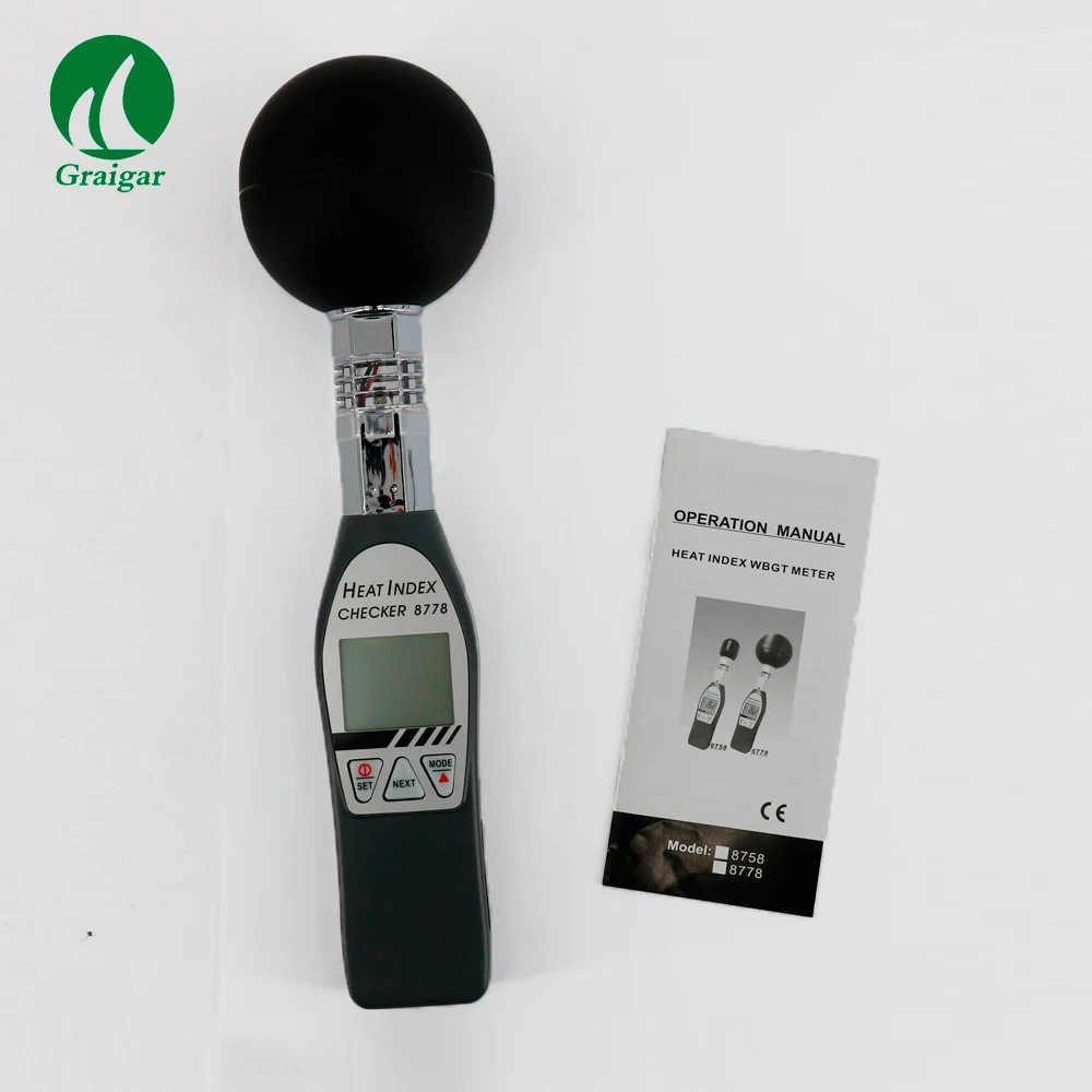 AZ8778 Handheld Black Bulb Thermometer Temperature WBGT Heat Stress Monitor With 75 Mm Black Ball
