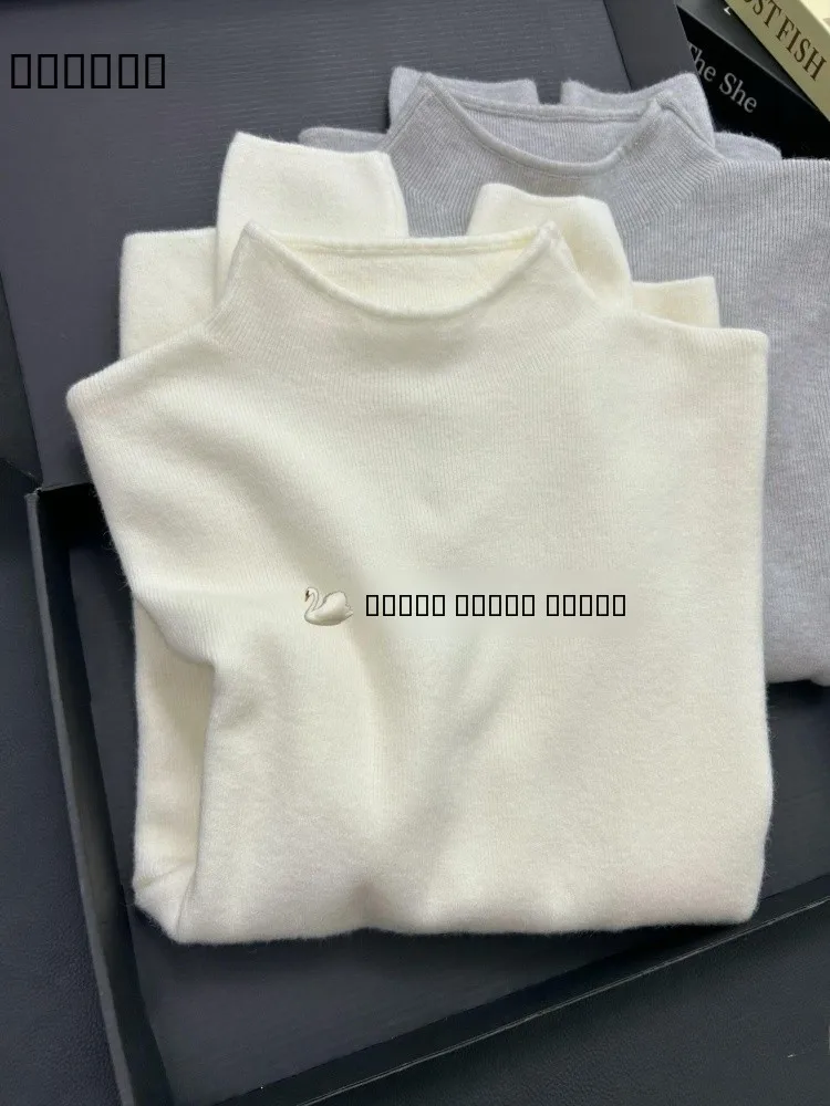 

Soft Knitted White Base Layer irt Women's Slim Fit Autumn Winter f High Collar Top Versatile Basic Sle for Daily Wear