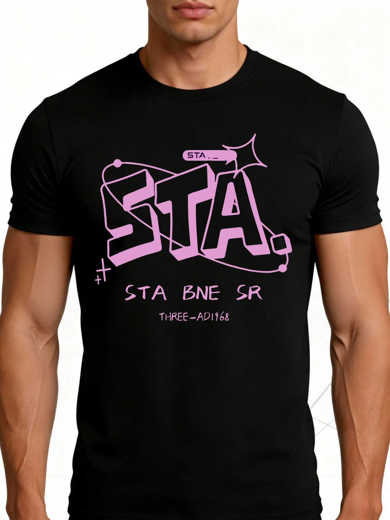 Men's Plain Graphic T-Shirt - Breathable, Soft, Lightweight - Sta Bne Sr Three Ad1968 - Retro Fun Graphic Casual Short Sleeve Summer Top, a Great Gift for Him