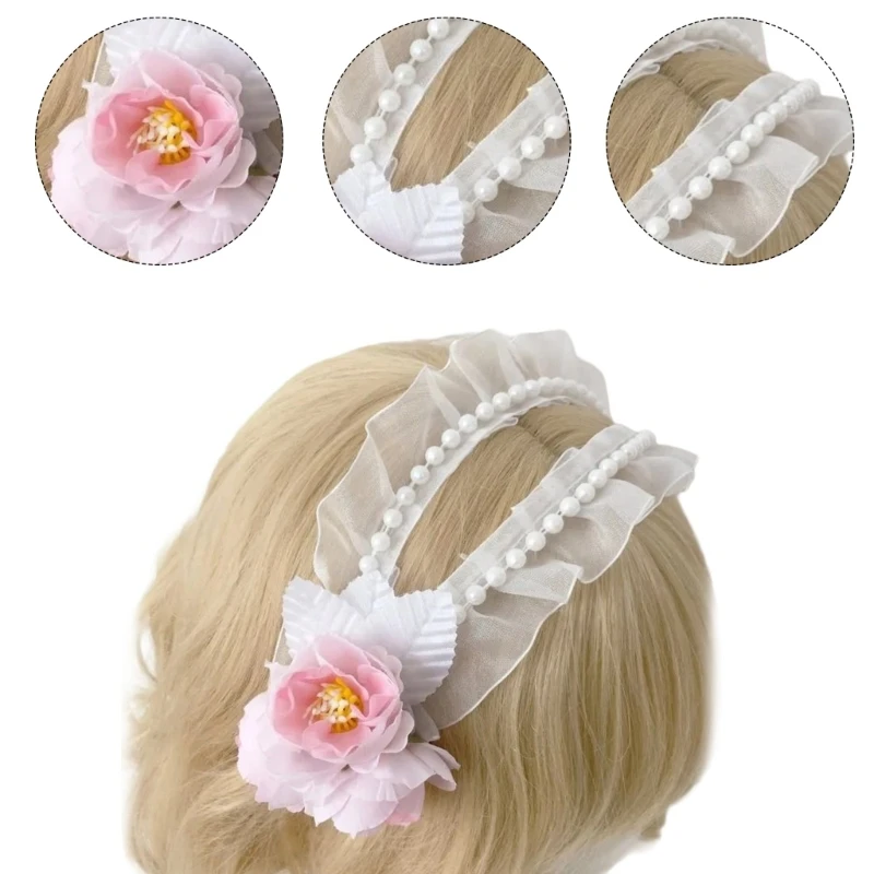 

Blue French Hairband Lace Flower Headbands Hair AAccessory Delicate and Elegant Headpiece for Women and Girl