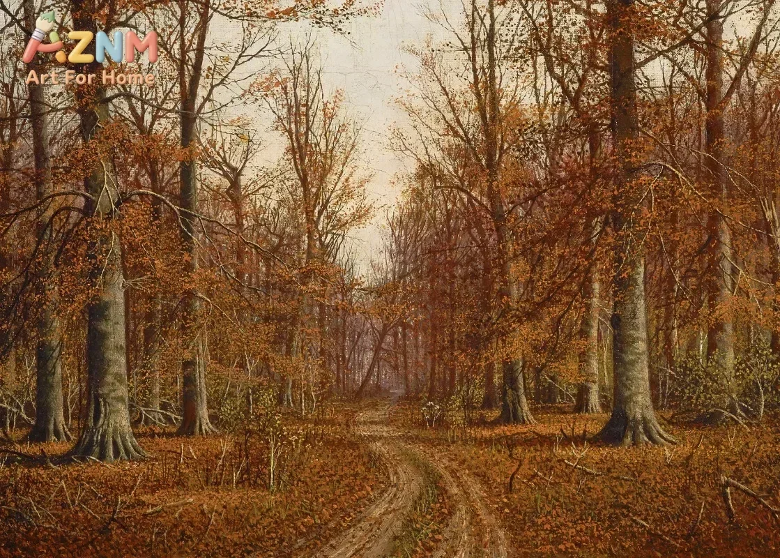 AZNM Vintage Autumn Forest Landscape Canvas Art Unframed Antique Fall Tree Creek Oil Painting Poster Rustic Living Room Wall Dec