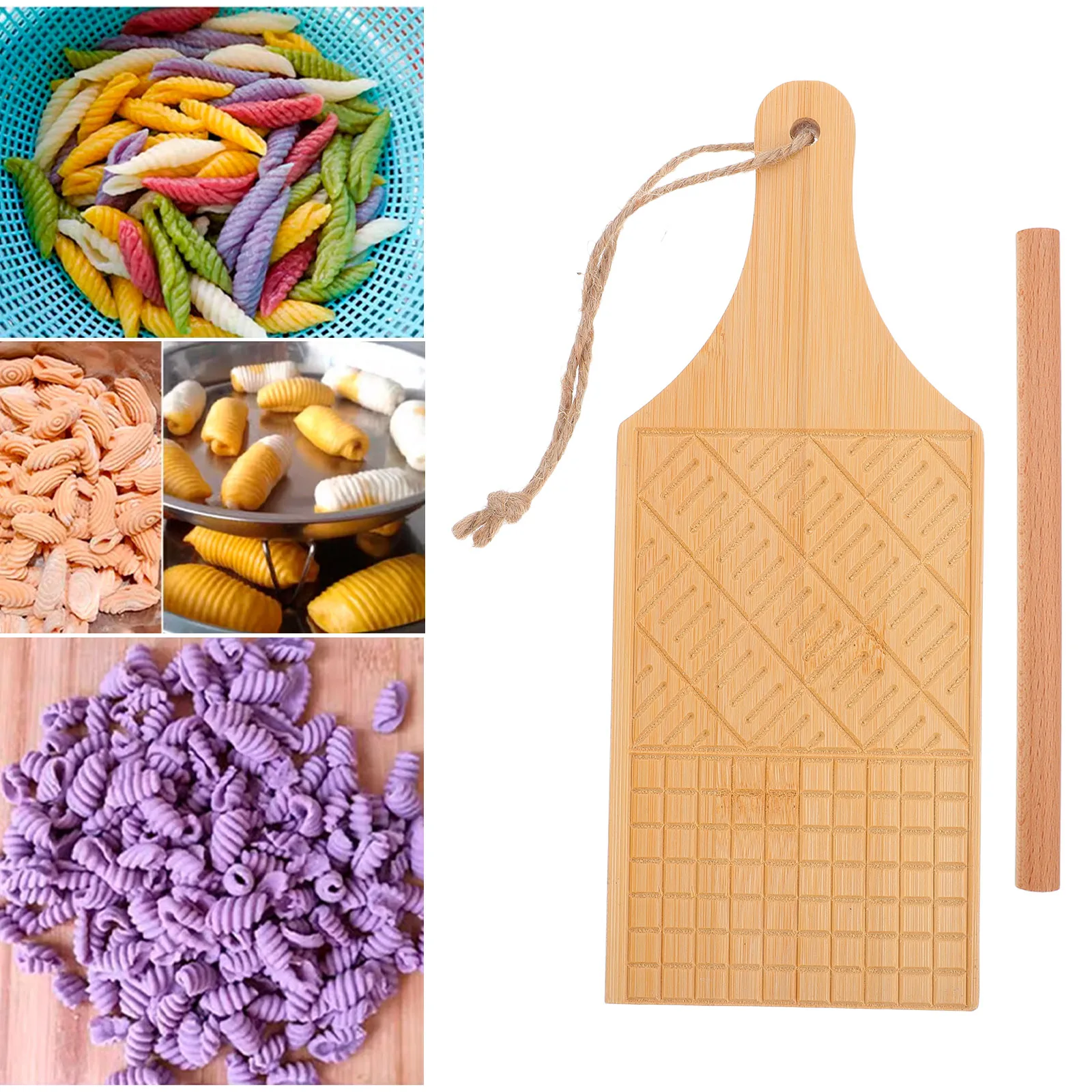 

1 set 1 Set Bamboo Pasta Making Tools Gnocchi Board Dough Sheeter Kitchen Noodle Maker Shaper Bamboo Chopping Board For Home Use