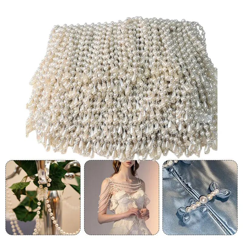 Pearl Fringe Beaded Trim Pearl Pendant Tassels Garment Dress Tassel Fringe Trim Decoration Shoes Ornaments Curtain DIY Sewing