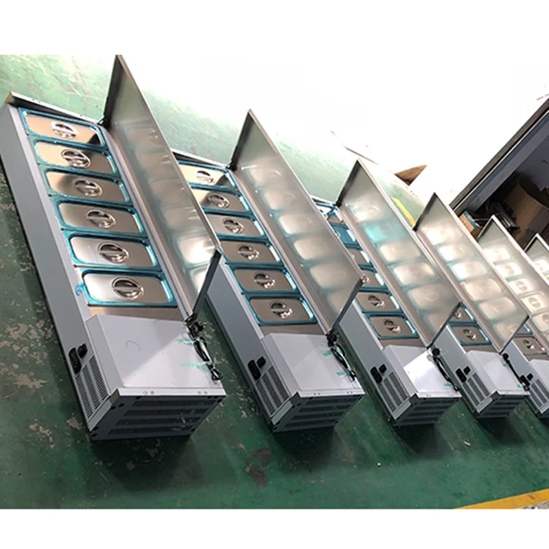 علبة عرض الثلاجة التجارية بيتزا الإعدادية الجدول الثلاجة المبردة مكافحة الأعلى سلطة الفاكهة بار الثلاجة عرض