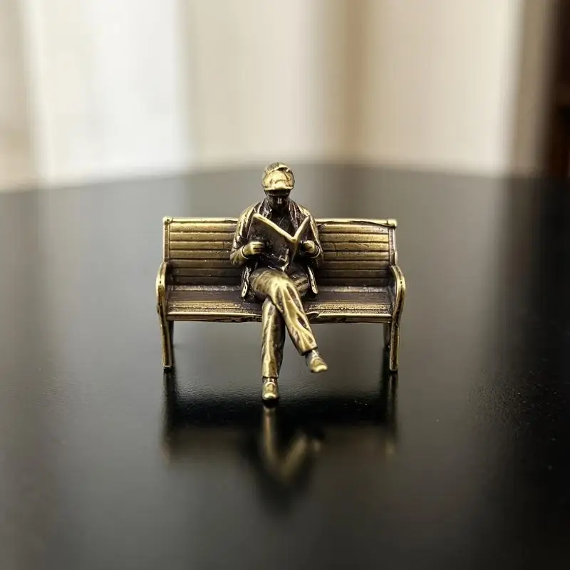 Brass Elderly Person Reading A Newspaper Figure 1:64 Doll Model Handheld Miniature Sandbox Micro Landscape Small Scene Ornament