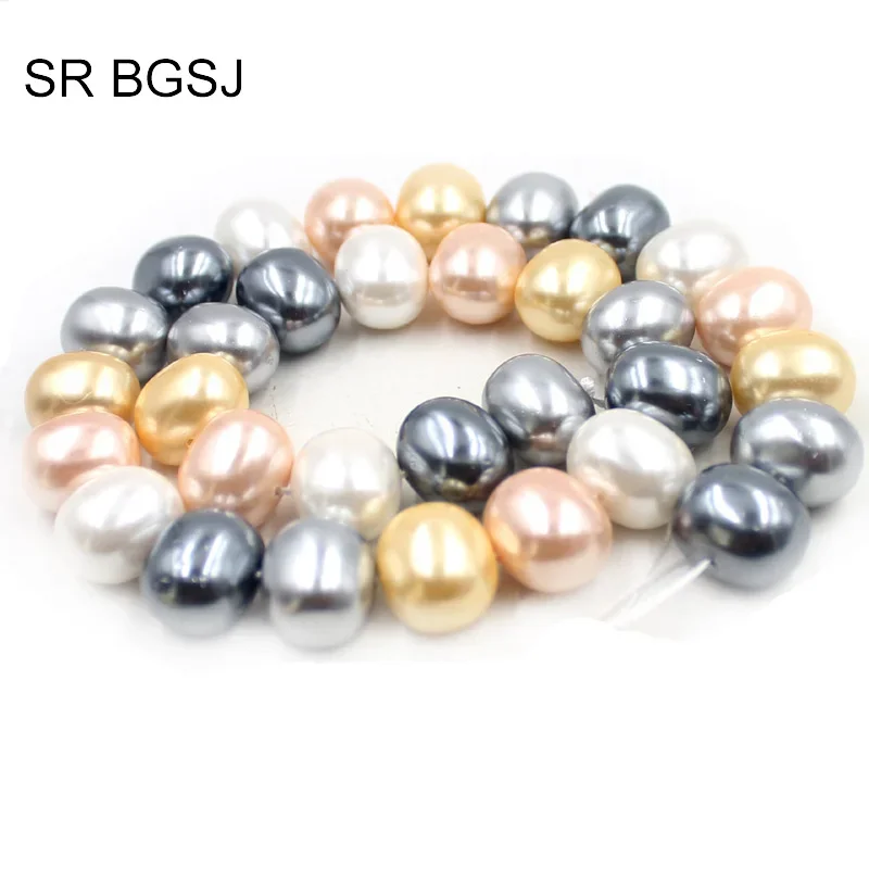 12x15mm Feeform Egg Shape Mixed Random Colors Natural Round MOP Shell Pearl Beads 15