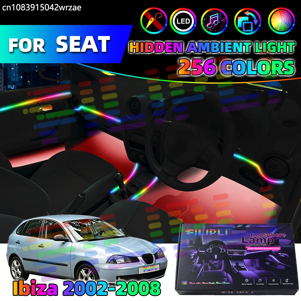

10 in 1 For Seat Ibiza 2002-2008 Years Car Interior Ambient Lights Strips Breathing Lighting Kit App Control Auto Decorative lam