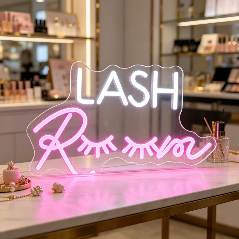 Lash Room Neon Sign LED Eye Lash Extension Salon Sign USB Vanity Light Dimmable Wall Art for Bedroom Store Makeup Decor Gift