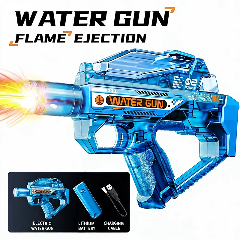 Electric Water Gun Toy Kids Water Squirt Gun with Lights and Sound Automatic Continuous Firing Watergun Beach Pool Outdoor Toy