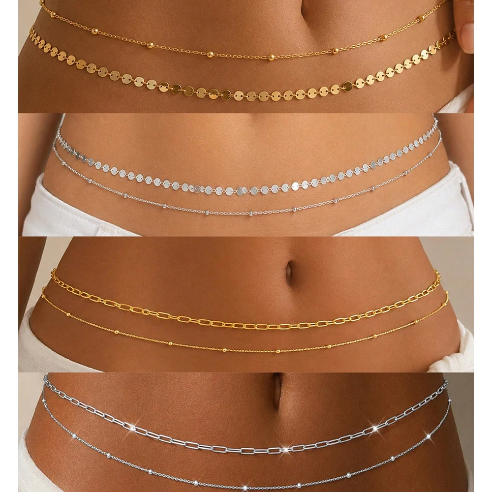 Minimalist Style Double Layer Waist Chain – 68+25cm Adjustable Summer Beach Festival Women's Belt, Summer Beach Sexy Jewelry