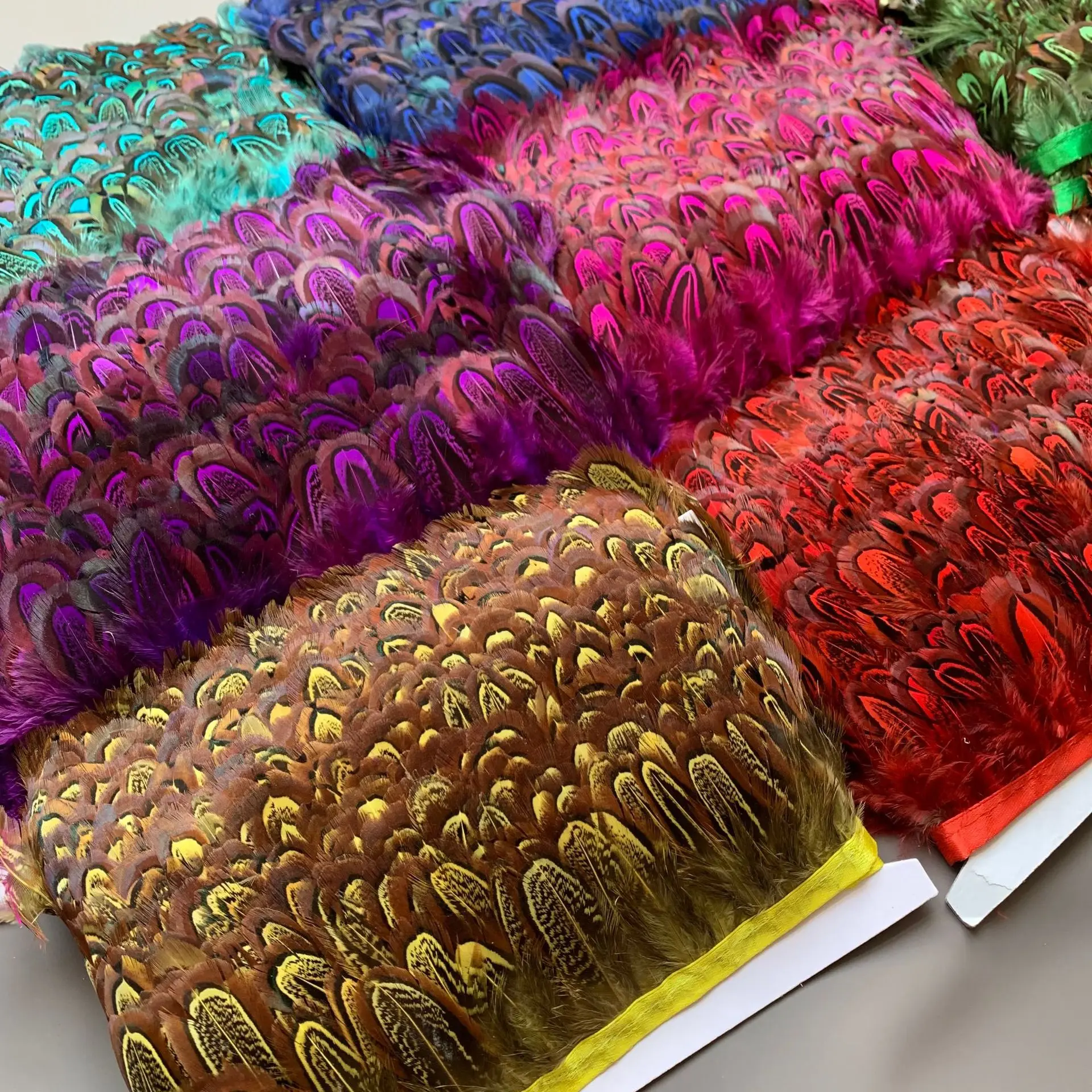 10M Natural Pheasant Feather Trim Fringe Ribbon for Wedding Dress Sewing DIY Crafts Costume Clothing Decoration