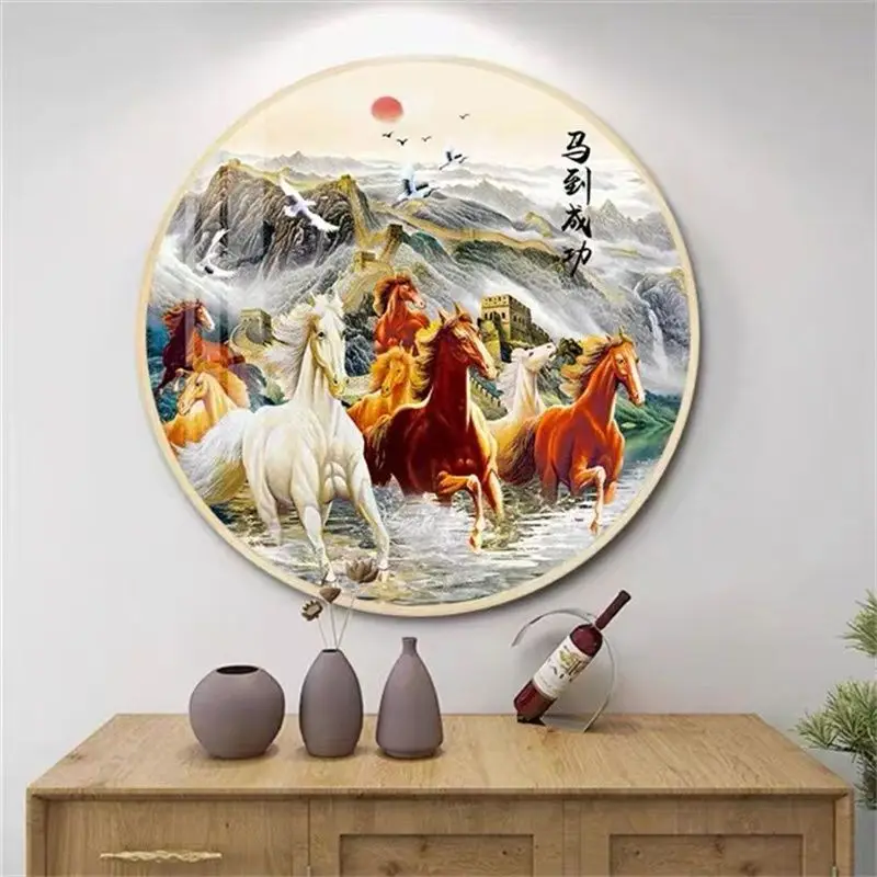 

Handmade cross stitch finished product with great success. New Great Wall style living room, bedroom, circular decoration,