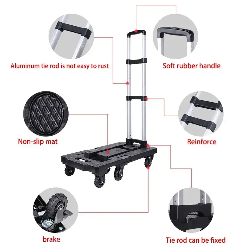 Folding Trolley Mutifunctional Camping Handcart Foldable Wheelbarrow Wheels Removable Heavy Transportation Equipment