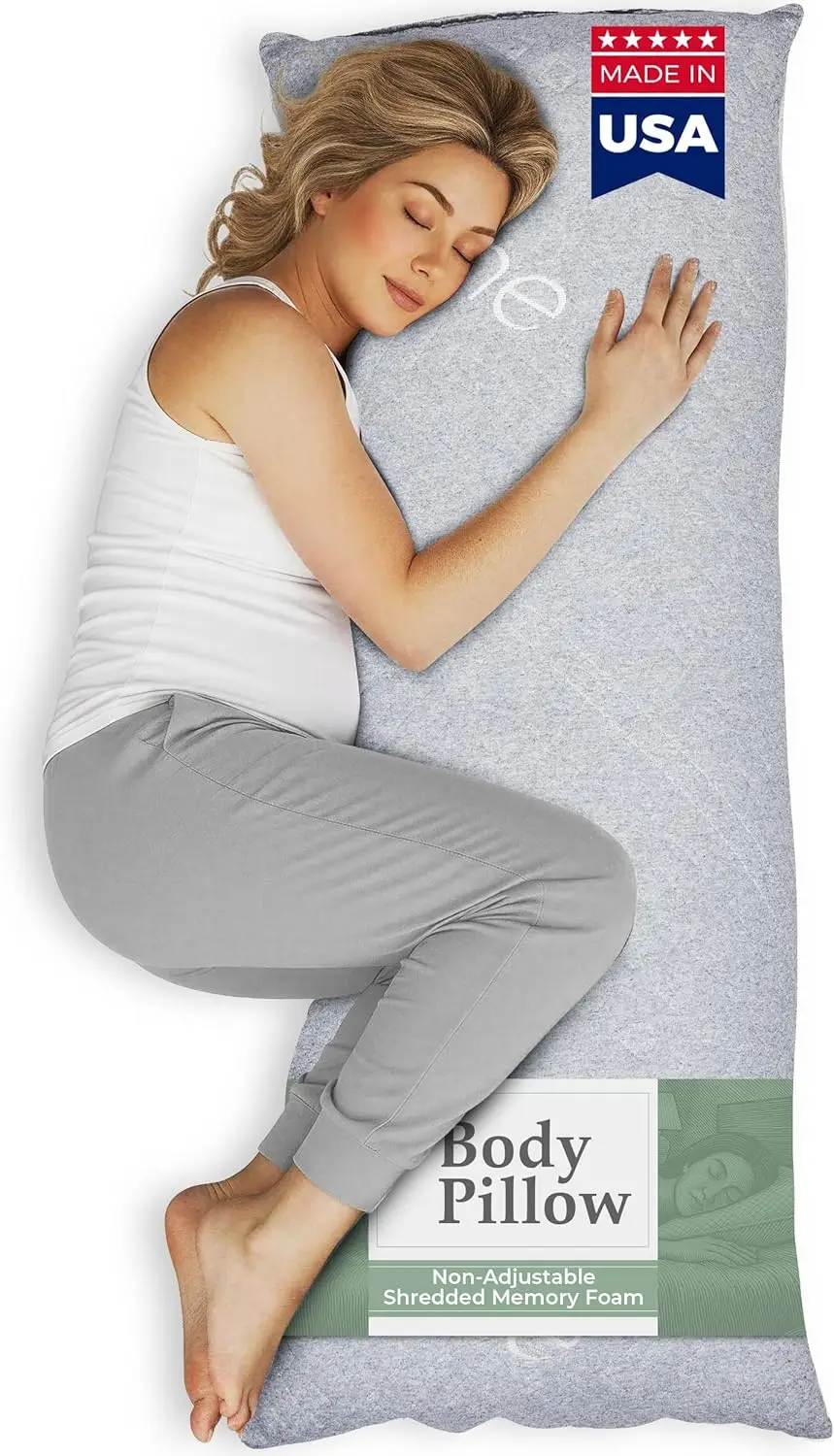 

Full Body Pillow for Side Sleepers & Pregnancy Support - Cooling Memory Foam, Legs Belly HIPS Relief - Light Gray