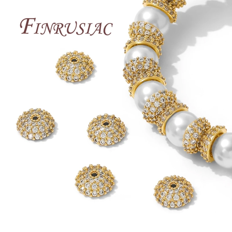 8.5 مللي متر خرزة مباعدة قبعات 18K مطلية بالذهب النحاس مع الزركون زهرة حبة نهاية قبعات لصنع المجوهرات لوازم DIY بها بنفسك اكسسوارات