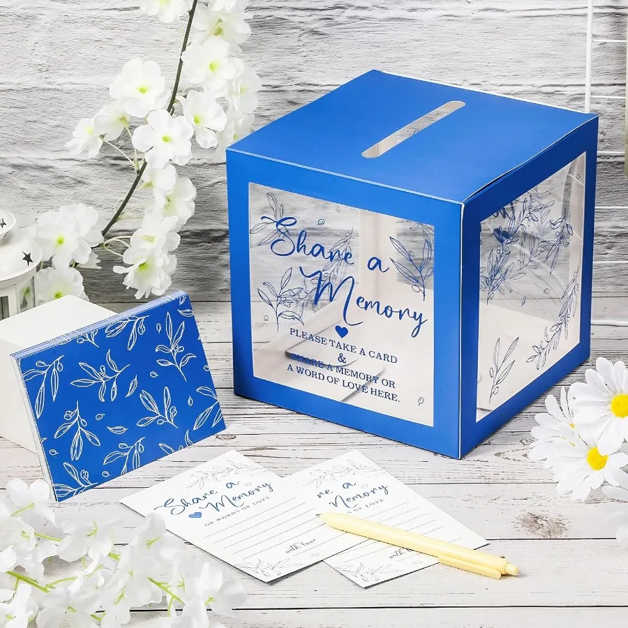 50 Stück Greenery Share a Memory Cards for Collections of Life Memory Guest Cards Box Ideas for Funeral Graduation Wedding Brida